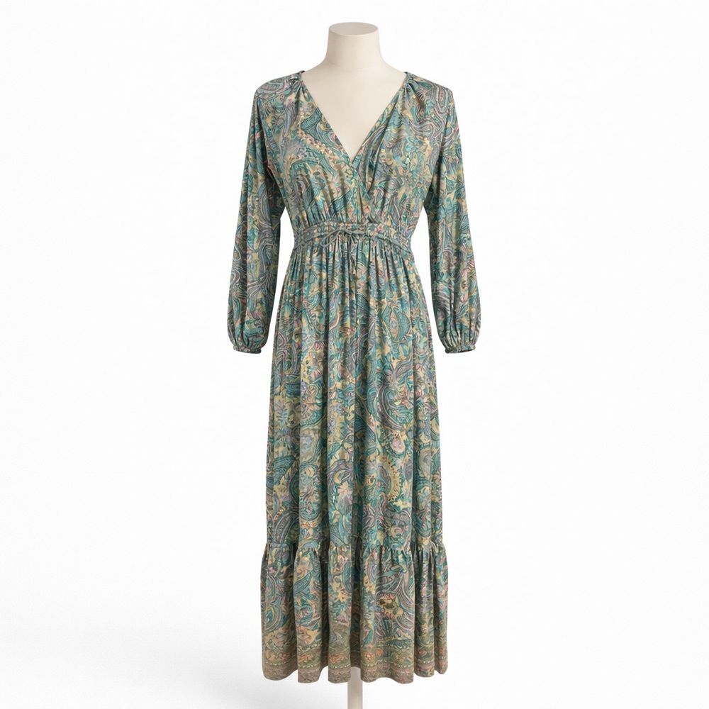 Anthropologie Boemo Maxi Dress Sz M Paisley Smocked Tiered Gypsy Boho Festival